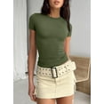 thumbnail image 2 of Womens Basic T-Shirts Scoop Neck Short Sleeve Crop Tops Cute Summer Tops Slim Fit Tees Clothing, 2 of 3