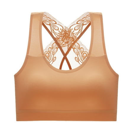 

Sngxgn Longline Sports Bras For Women Pure Comfort Lace Bralette Padded Pullover Wireless Bra Khaki XL