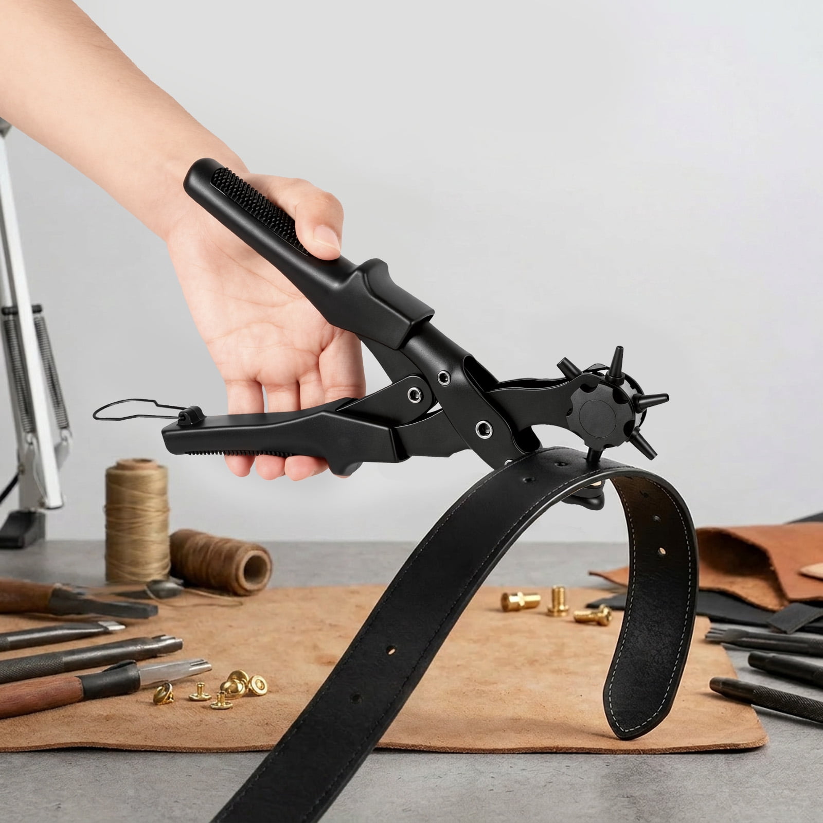 Leather Hole Punch Set Punch Pliers with PVC Handle and Effort Saving Design Ideal for Belt Plastic Rubber Canvas DIY Leather Work,Black