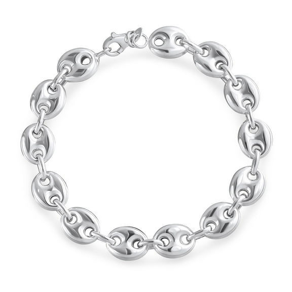Bling Jewelry Womens Silver Nautical Anchor Chain Link Bracelet 9MM Wide 8 Inch