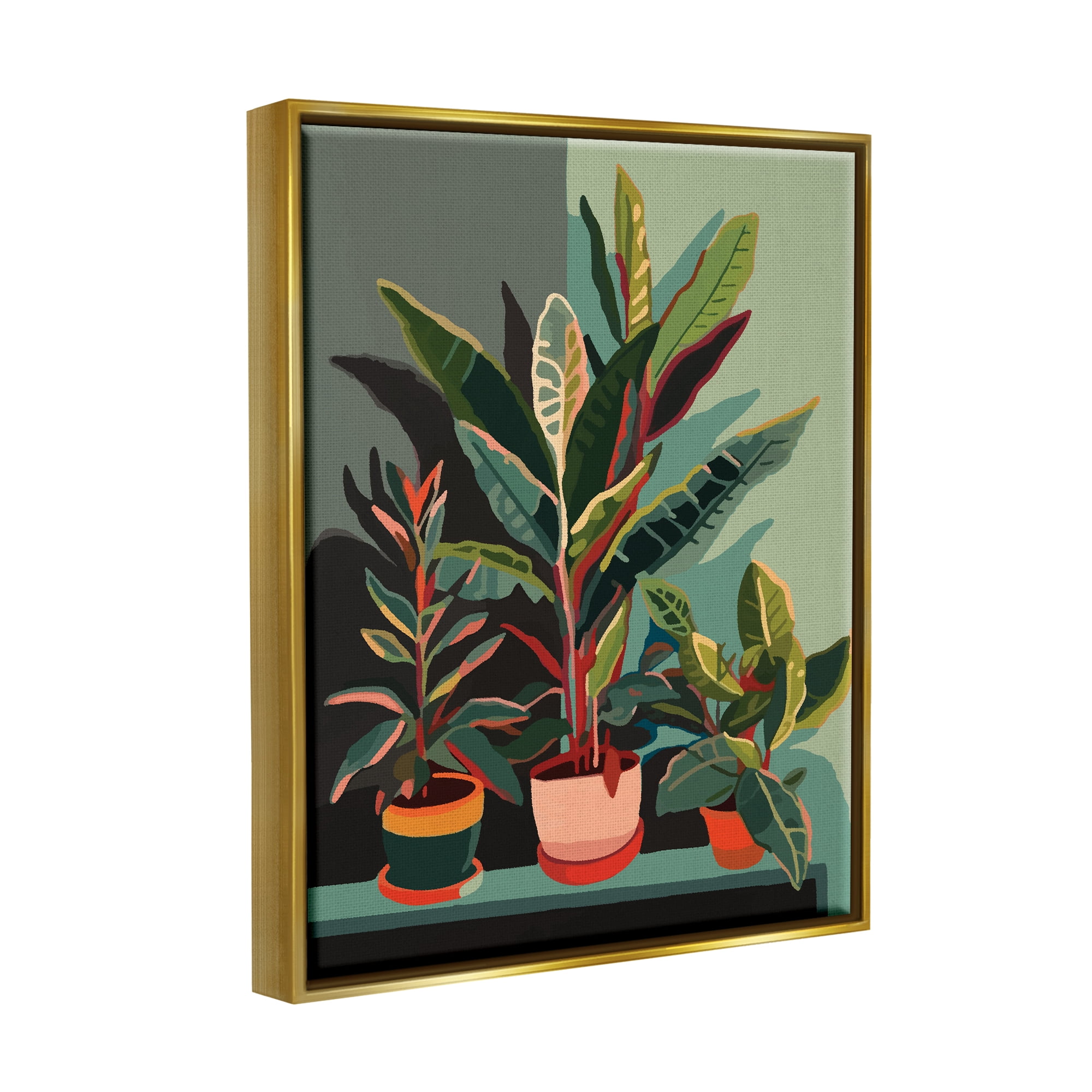 Stupell Industries Modern Potted Plants Botanical & Floral Painting Gold Floater Framed Canvas Art Print Wall Art, 17 x 21