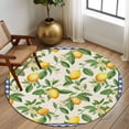 thumbnail image 3 of 5ft Round Rug, Summer Lemon Non-Skid Rubber Backing Large Area Rugs - Living Room Bedroom Home Office, Green Botanical Watercolor Fruits Blue Indoor Floor Mat Carpets Washable Rug, 3 of 9