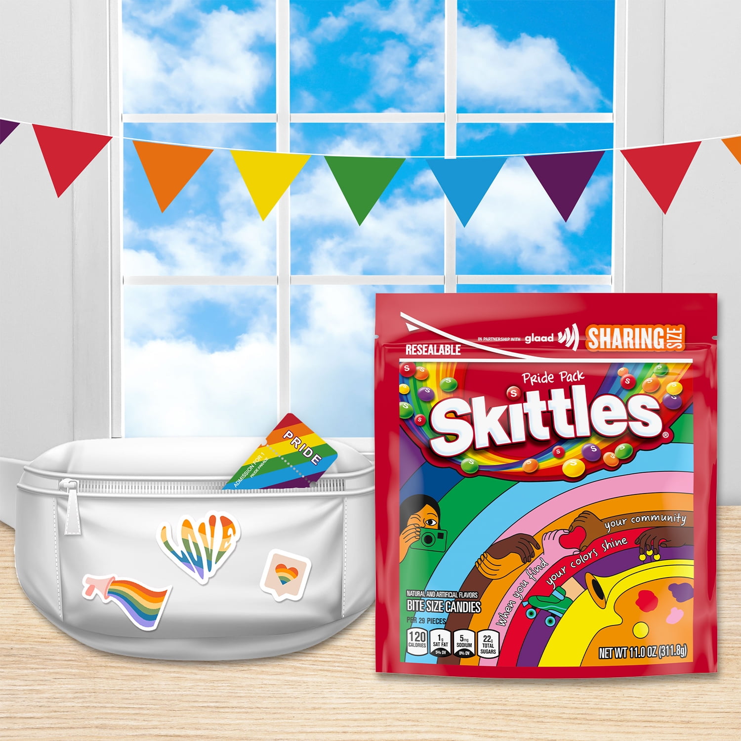 SKITTLES ORIGINAL SHARE SIZE STAND UP POUCH PRIDE 11 OUNCES EACH