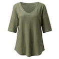 thumbnail image 6 of JGGSPWM Women's V-Neck Batwing Half Sleeve Waffle Knit Loose Solid Color Blouse Tops Army Green 2XL, 6 of 7