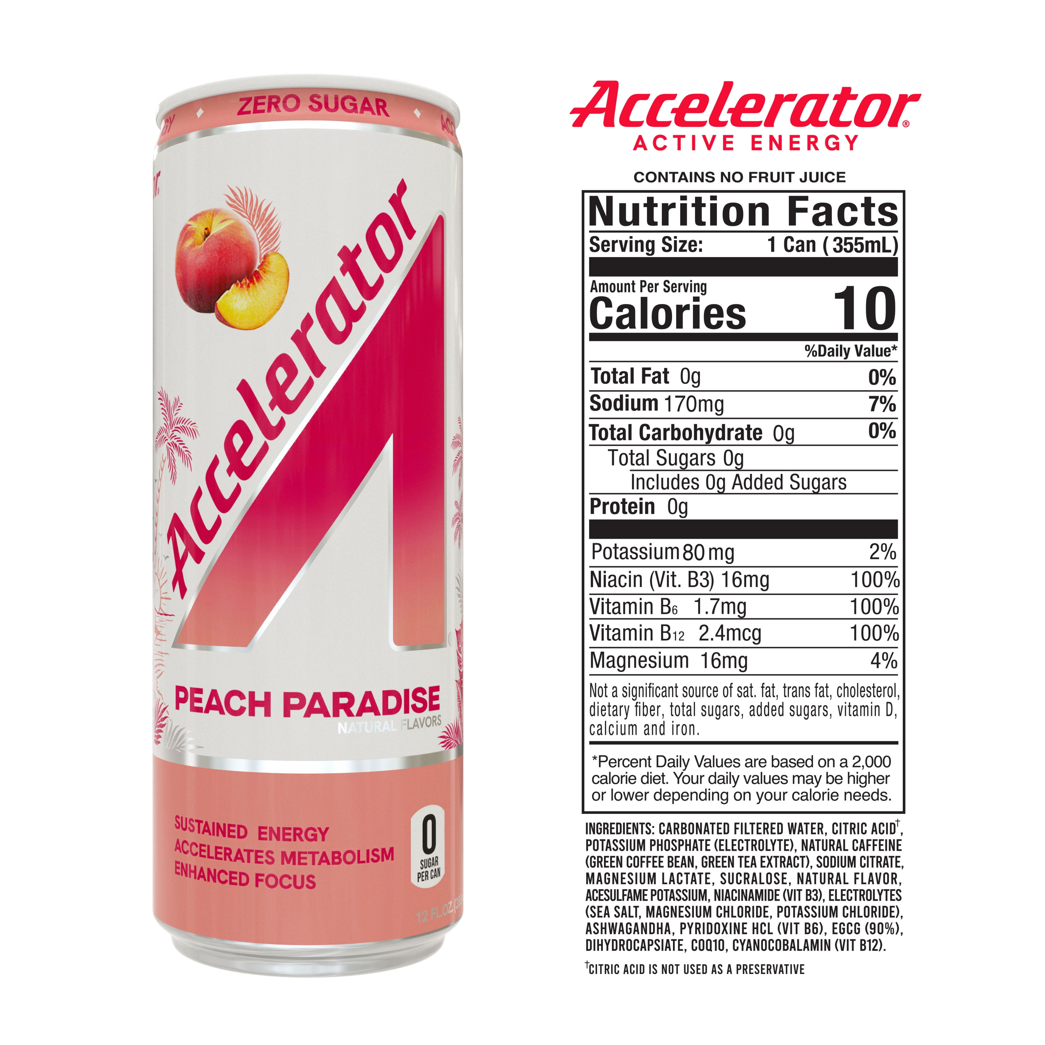 Accelerator Peach Paradise Energy Drink, 12 fl oz can