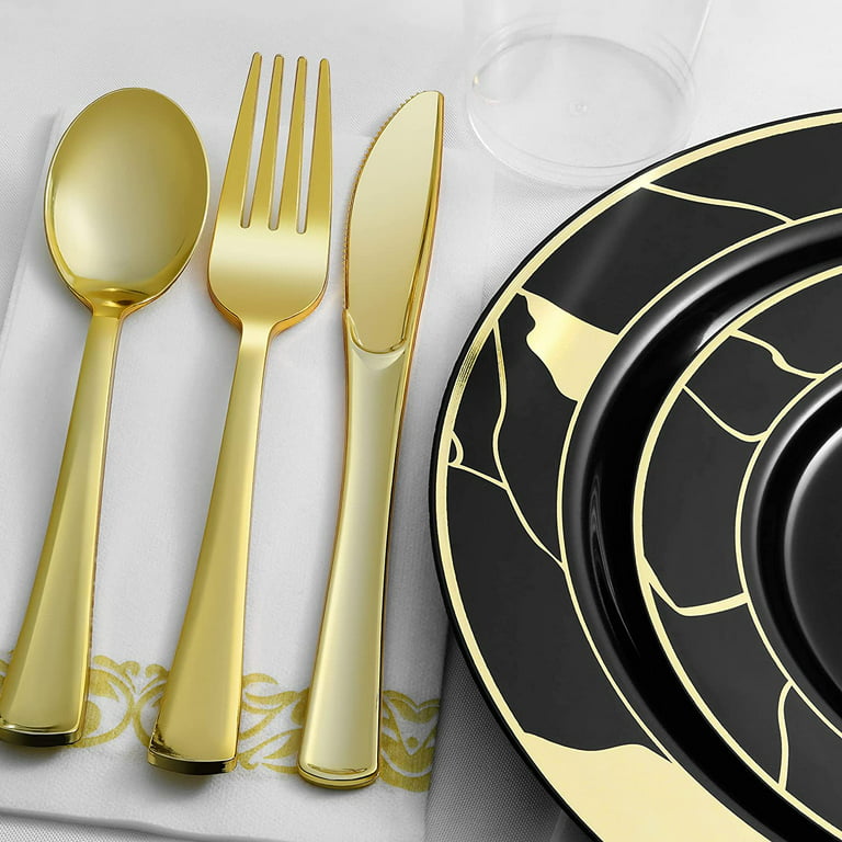 180-Piece Black & Gold Plates Dinnerware Set - Large & Small Black & G -  Chateau Fine Tableware