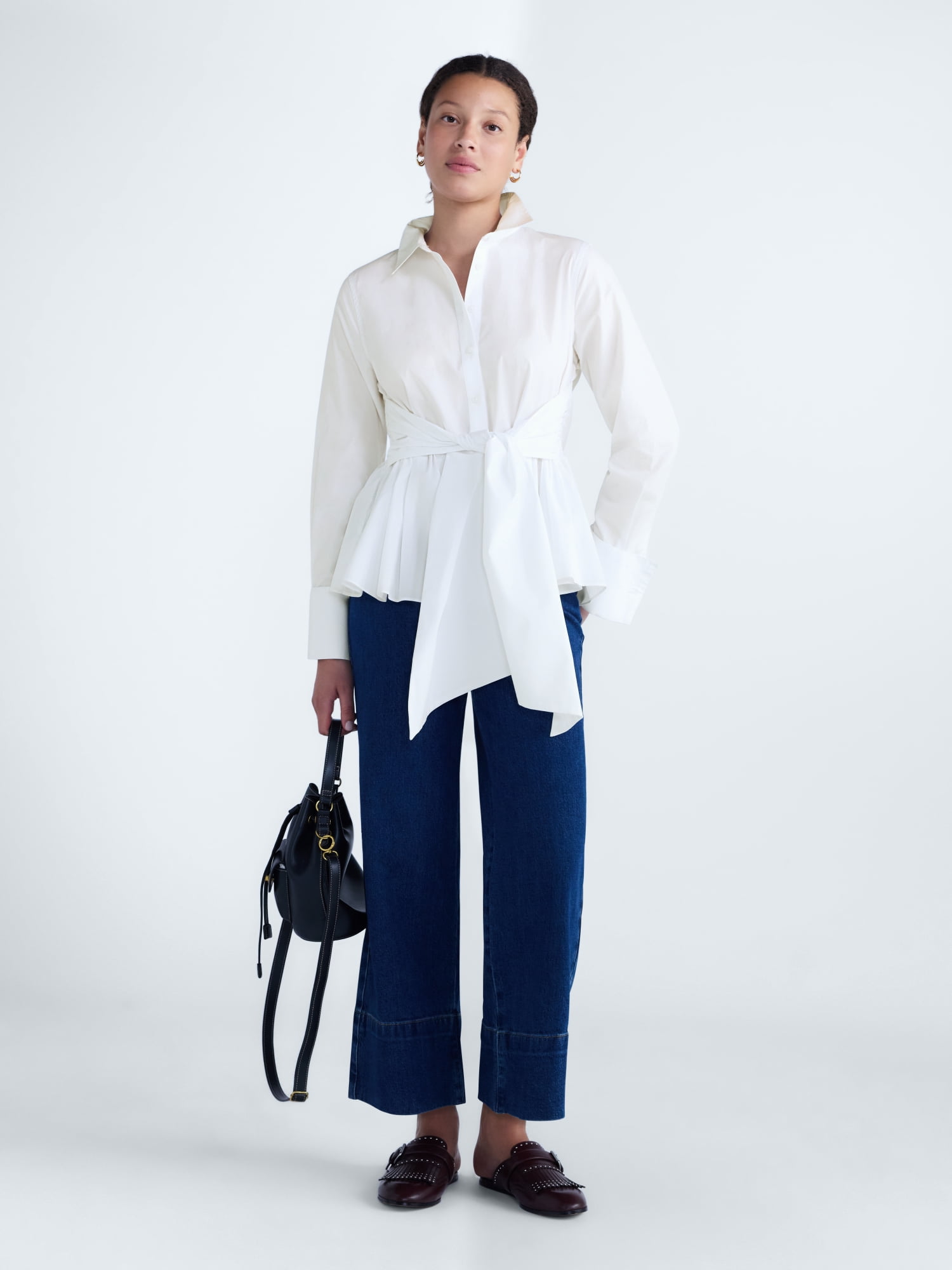 Free Assembly Women's and Women's Plus Peplum Button Front Cotton Shirt, Sizes XXS-4X