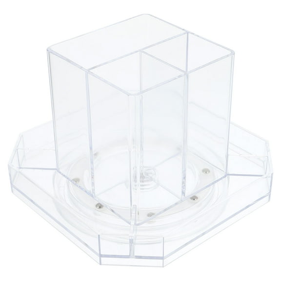 Acrylic Pen Pencil Holder 360° Rotating Clear Pencil Cup Stationery Supply Organizer