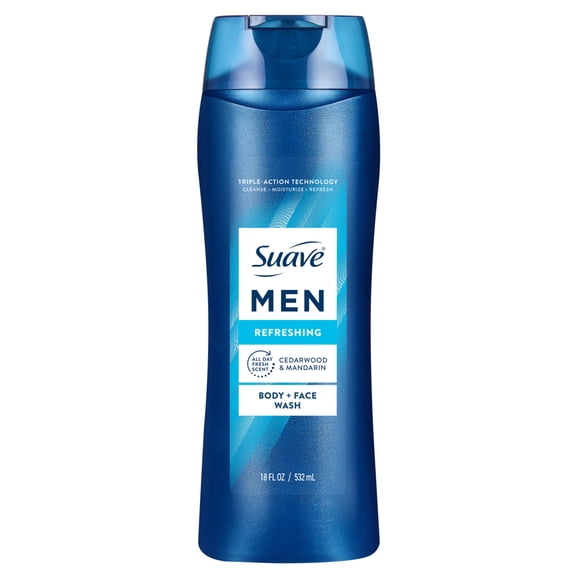 Suave Men Refreshing 2-in-1 Body & Face Wash with Glycerin & Vitamin E, 18 FL OZ