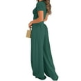 thumbnail image 4 of Liher Women Summer Tracksuit Set Plain 2 Piece Outfit Dark Green Short Sleeve Crop Tops Wide Leg Pants Set Clothes Size L, 4 of 4