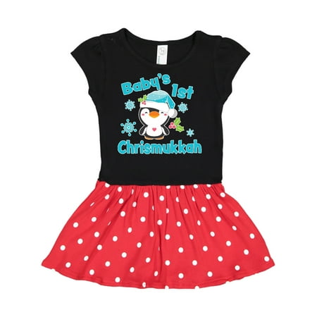 

Inktastic Baby s 1st Chrismukkah with Cute Baby Penguin and Snowflakes Gift Toddler Girl Dress