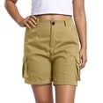 thumbnail image 3 of SOFTCCLO Shorts for Women Casual Solid Cargo Shorts Multi Pocket Elastic Waist Casual Womens Shorts Brown L, 3 of 9