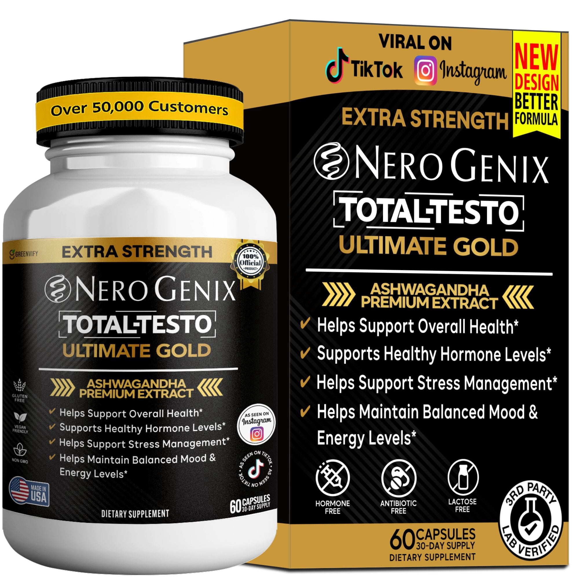 GreenVify Nero Genix Total Testosterone Ultimate GOLD Dietary Supplement Capsules for Men – Daily Nutritional Supplement – Easy-to-Swallow Capsules