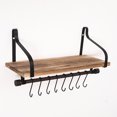 thumbnail image 1 of Estante flotante Estante de pared para almacenamiento Estante de especias de cocina de madera rústica con toallero y 8 ganchos extraíbles para organizar utensilios de cocina o tazas Negro carbonizado XianweiShao 1327537056539, 1 of 4