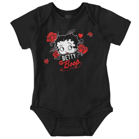 Retro Betty Boop Cartoon Head Roses Bodysuit Jumper Girls Infant Baby Brisco Brands NB