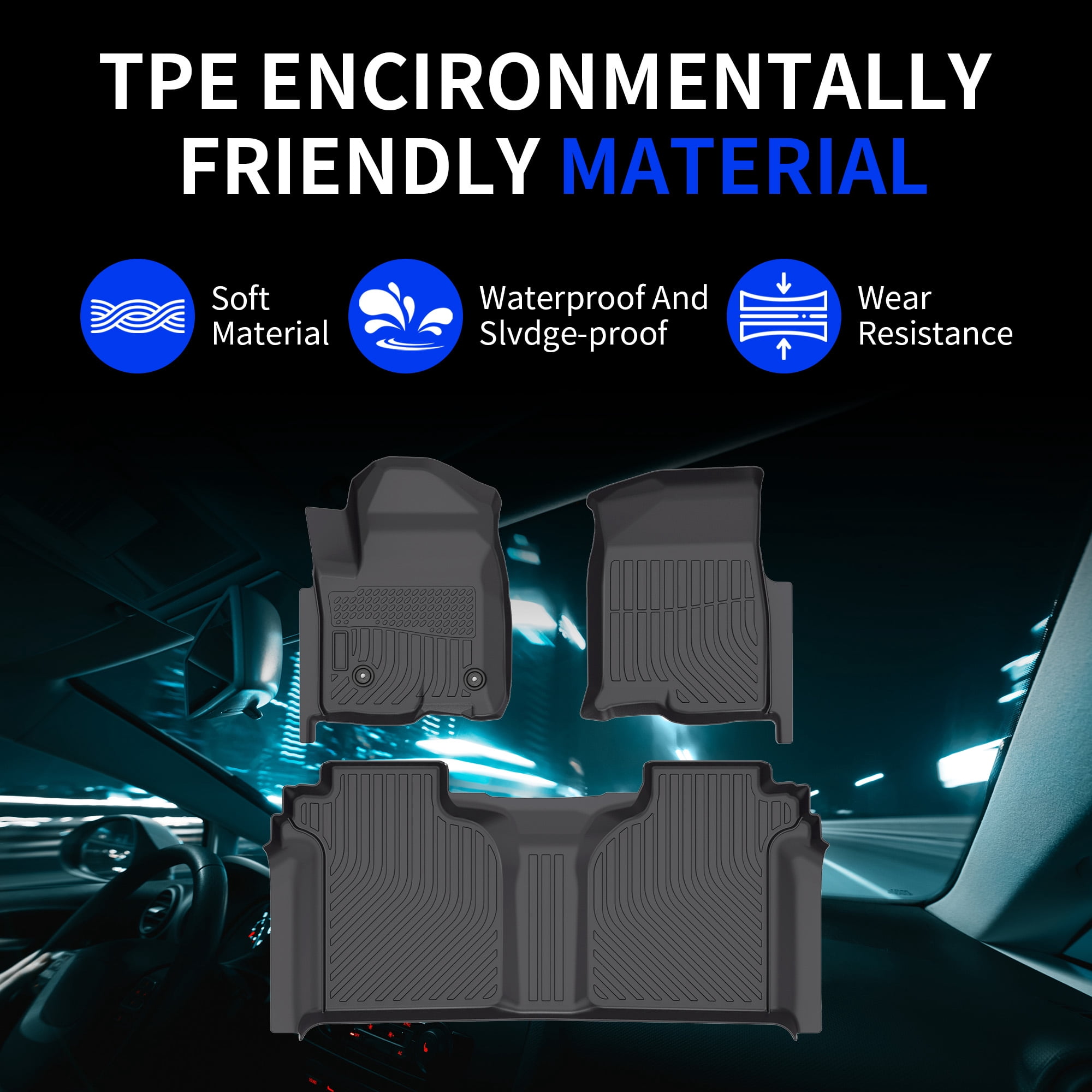 Floor Mats Fit for 2019-2024 2025 Chevy Silverado/GMC Sierra Denali 1500 & 2020-2024 2025 GMC Sierra 2500/3500 HD, TPE All Weather Mat Custom Fit 1st and 2nd Row Full Set Car Liners, Black