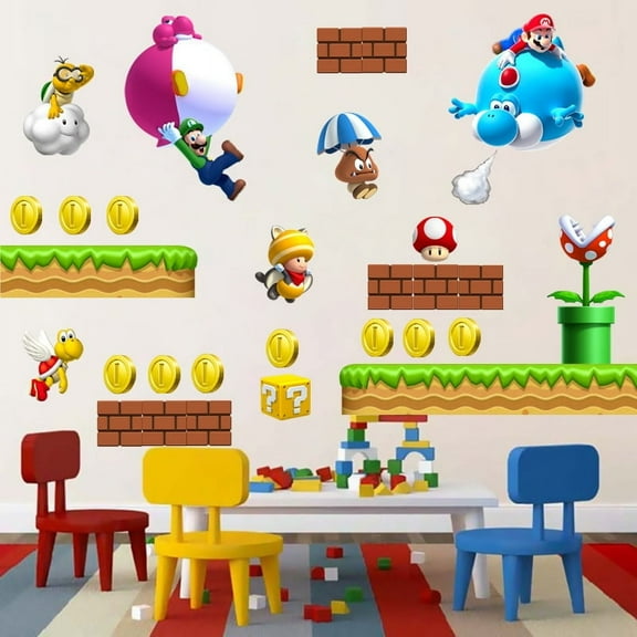 3D Wall Sticker Kids Wall Sticker Cartoon Paper Cartoon Character Wall Sticker Cartoon background Wall Decoration Birthday Gift Children Bedroom decoration (Mario) 60*40CM