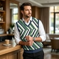 thumbnail image 6 of Sorvello Men's Argyle Knit Sweater Vest V Neck Sleeveless Pullover Classic Vintage Business Casual Fall Winter Layering for Men Green XXL, 6 of 7