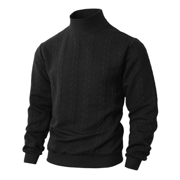 Men's Turtleneck Sweaters Cable Knitted Pullovers Warm Winter Sweater Tops Black L