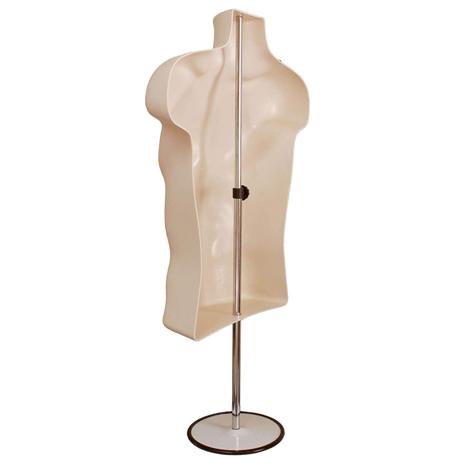 DisplayTown 2 Pack Flesh Male Mannequins Hollow Back Body Torso w/ Metal Stands with Metal Pole & Hanging Hook for Tshirt Display, S-M Sizes