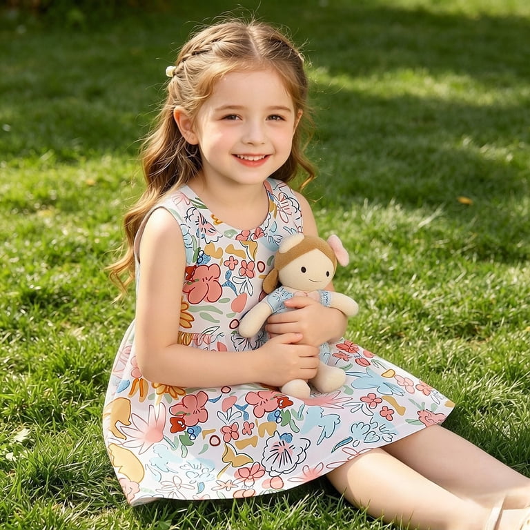 Girls Spring Dress , Cute Dresses for Girls 10-12,Girls Flared Sunflower Print Party Dress A-Line Sleeveless Casual Summer Play Outfit for Outdoor Daily Wear