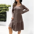 thumbnail image 4 of Pompotops Robe Décontractée Mode Femme Col Rond Ample Couleur Unie Sexy Manches Longues Boutonnée, 4 of 6