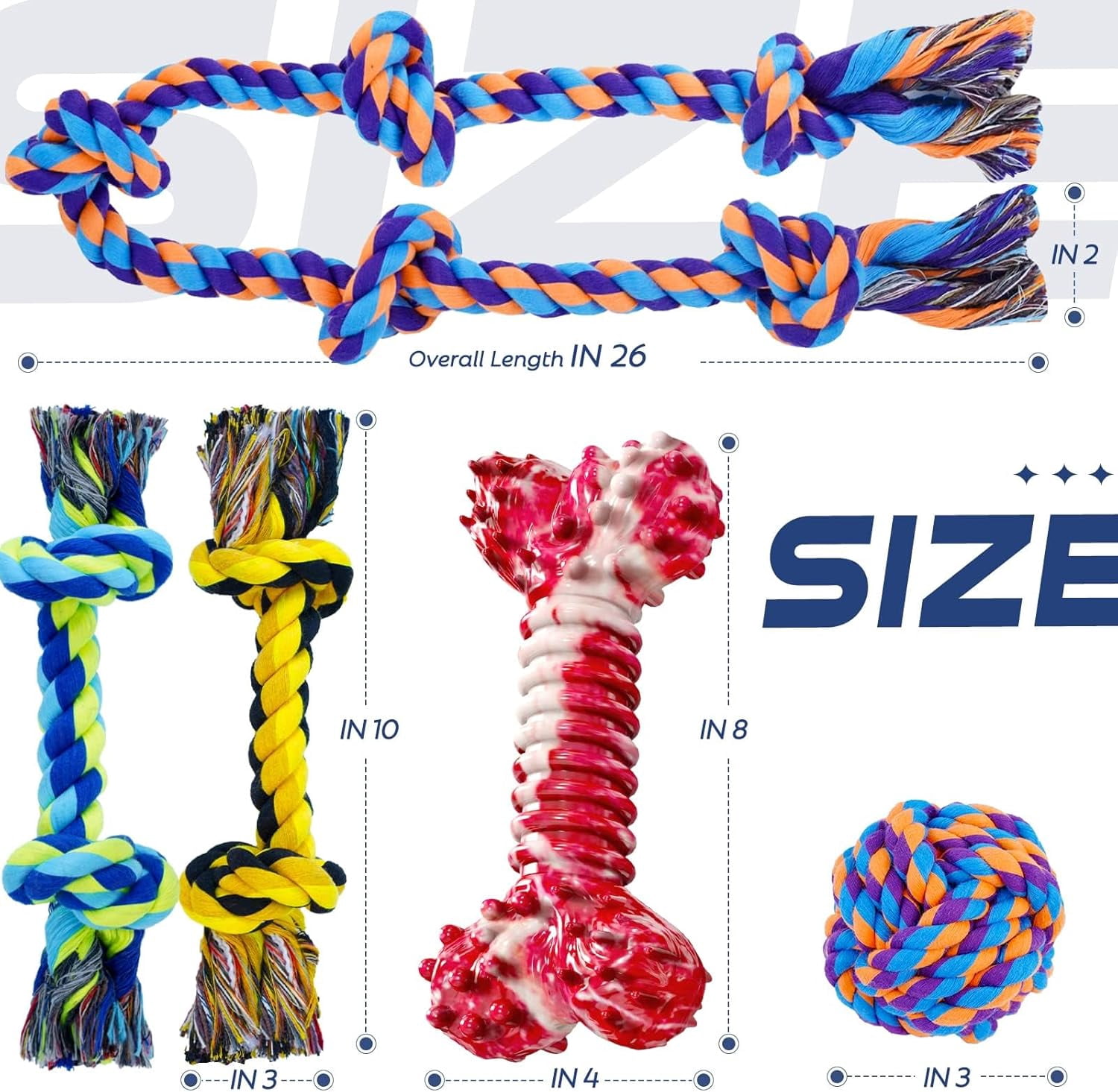 Dog Chew Toys for Aggressive Chewers, 5 Pack Indestructible Dog Toys for Large Breed, Cotton Rope Toys, Tough Bone Chew for Aggressive Chewers Large Breed
