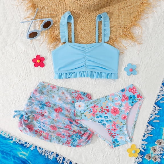 Xmyrz Toddler Girl Swimsuit 3 Piece Quick Dry Cute Bikini Set With Mesh Skirt Little Girl Toddler Girl Bathing Suit