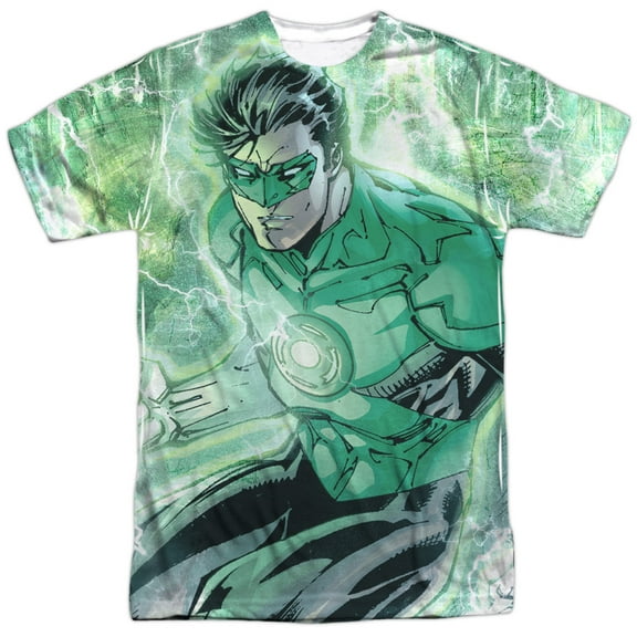 Justice League Of America Men's Green Lightning Sublimation T-shirt White