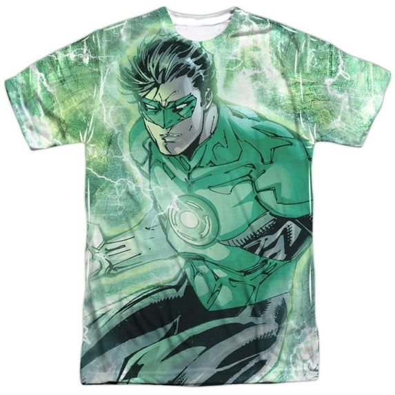 Justice League Of America Men's Green Lightning Sublimation T-shirt White