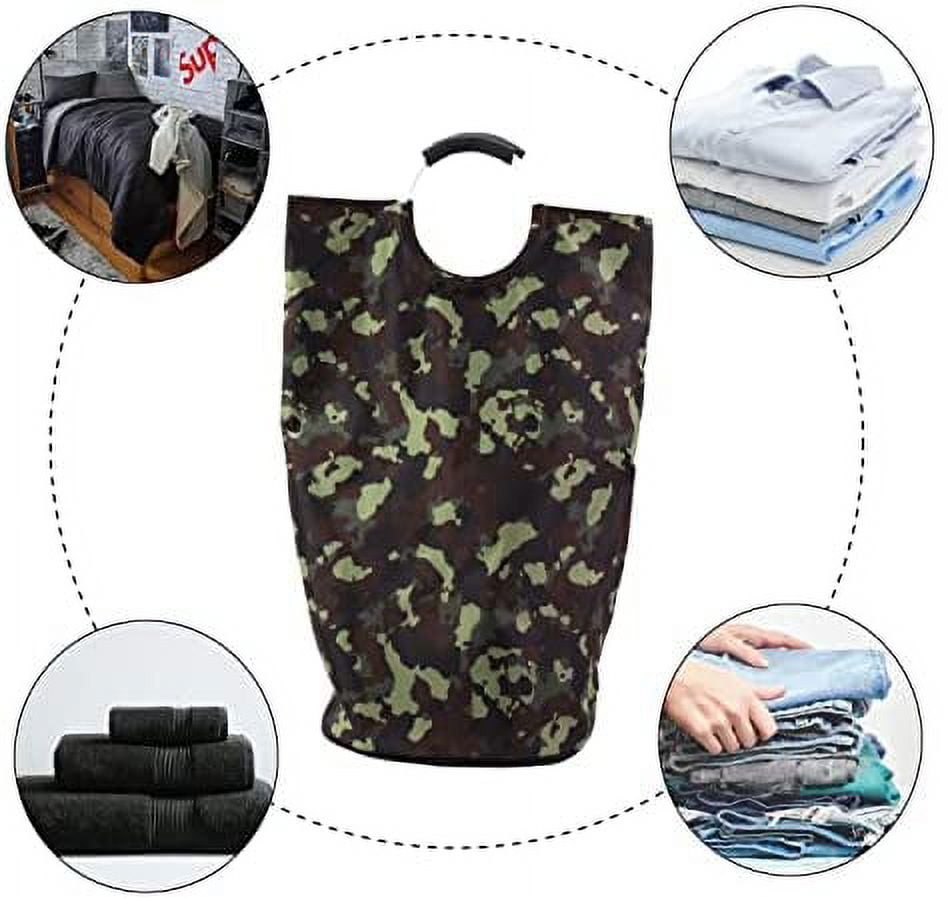ORGANIZE MY HOME EXTRA LARGE COLLAPSEABLE LAUNDRY HAMPER DURABLE FABRIC PERFECT FOR DORM ROOMS, BEDROOMS, BATHROOMS, COLLEGE, OR KID'S ROOMS (CAMO)