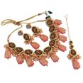 thumbnail image 2 of LUCKY JEWELLERY Back Meenakari Stone Bollywood Style Handcrafted Indian Jewelry 18k Gold Plated Peach Color Tika Earring Combo Jewellery Set, 2 of 4
