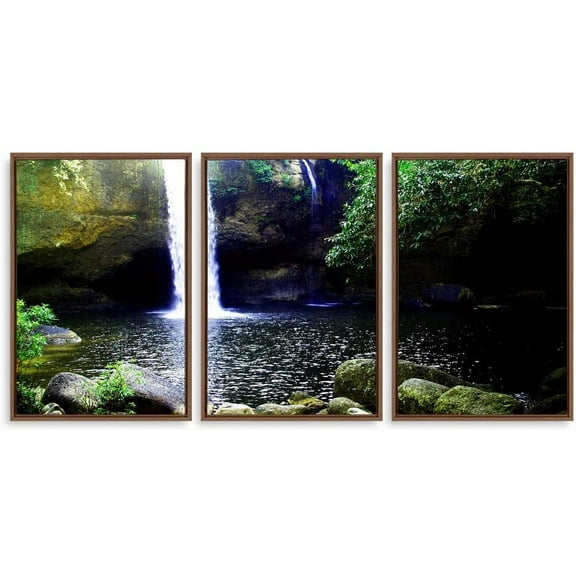 IDEA4WALL 3 Piece Framed Canvas Wall Art for Living Room, Bedroom Waterfall in Deep Forest of Croatia Canvas Prints for Modern Home Decoration Ready to Hang