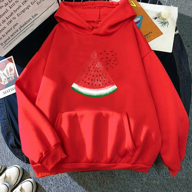 Sweat à Capuche Pastèque Manches Longues Femmes/hommes Chandails en Molleton Dessin Animé Décontracté Hiver Confortable Sudaderas LS