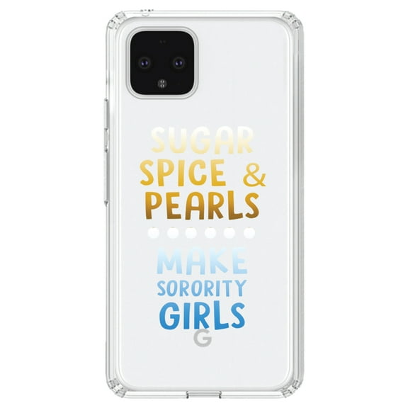 DistinctInk Clear Shockproof Hybrid Case for Google Pixel 4 (6.1" Screen) - TPU Bumper Acrylic Back Tempered Glass Screen Protector - Sugar Spice & Pearls Make Sorority Girls