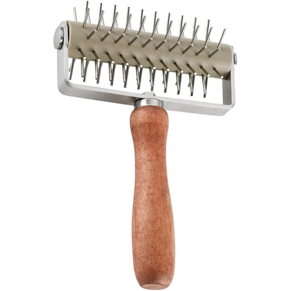 Stainless Steel Pizza Dough Docker with Wooden Handle for Baking, Pastry Roller Tool, 7.7 Inch