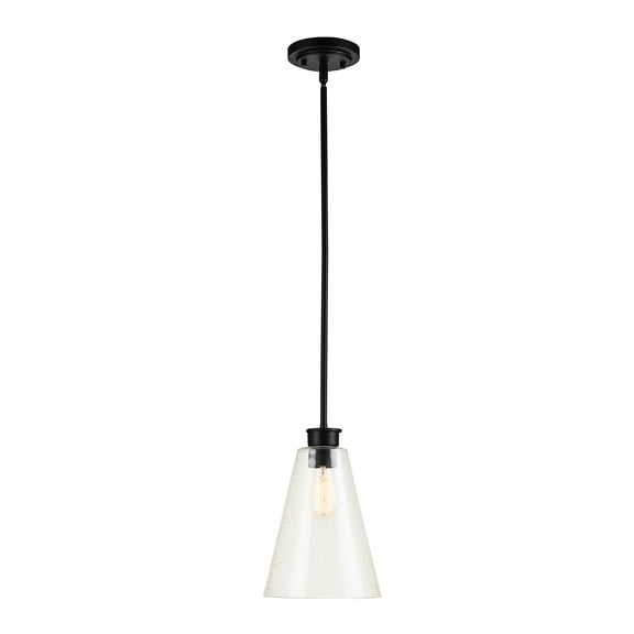 Gizele 1-Light Matte Black Pendant Lighting with Seeded Glass Shade and Bulb Included