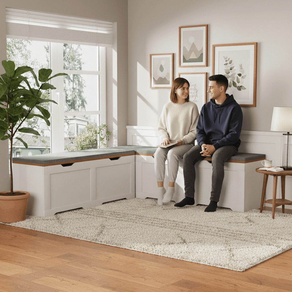 Aukfa 3pcs L-Shaped Storage Bench,Corner Bench with Flip-Top Lid and Cushion for Entryway/Living Room,White