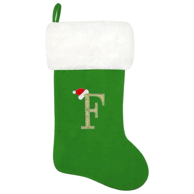 SUTENGDA 20 Inches Monogram Christmas Stockings Red Velvet with White Super Soft Plush Cuff Embroidered Xmas Stockings Classic Personalized Stocking Decorations for Family Holiday Season