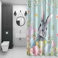 thumbnail image 3 of Shower Curtain, Bunny Eggs Easter Waterproof Fabric Bathroom Shower Curtains Set with Hooks,72 X 72 Inch Long, Spring Lilies Flowers Pastel Blue Wood, 3 of 9