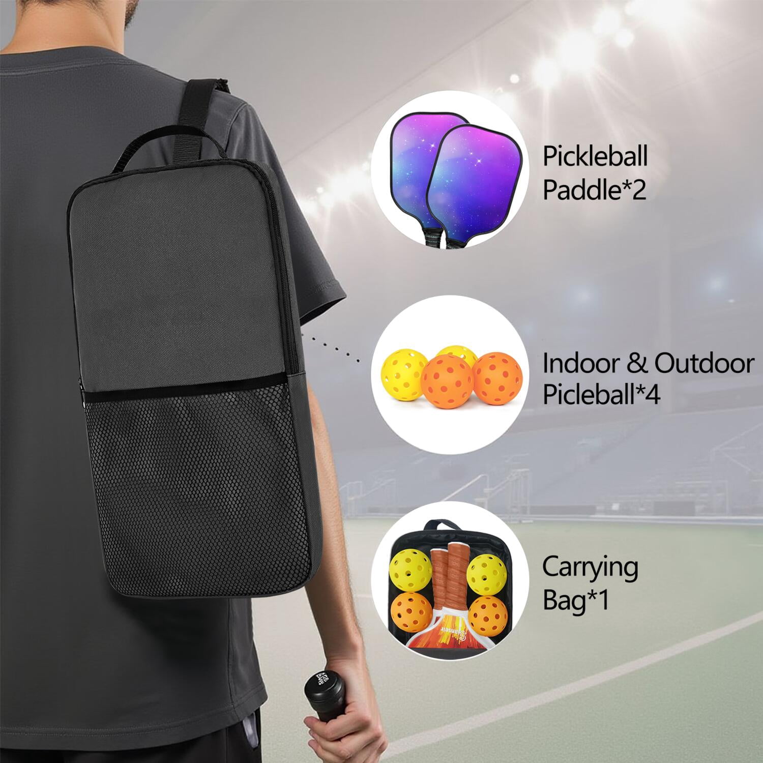 Pickleball Paddles Set Of 2, Fiberglass Surface, Fluid Smoke Aurora Art Style, 4 Balls & Bag