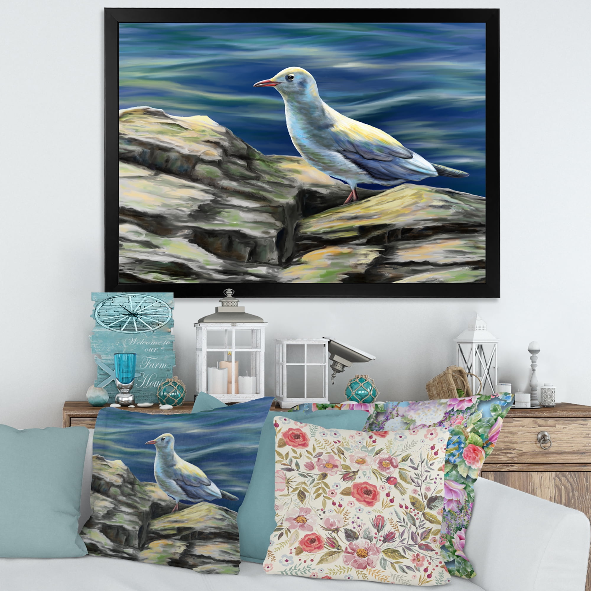Designart 'Portrait of Seagull Birds By The Sea' Nautical & Coastal Framed Art Print