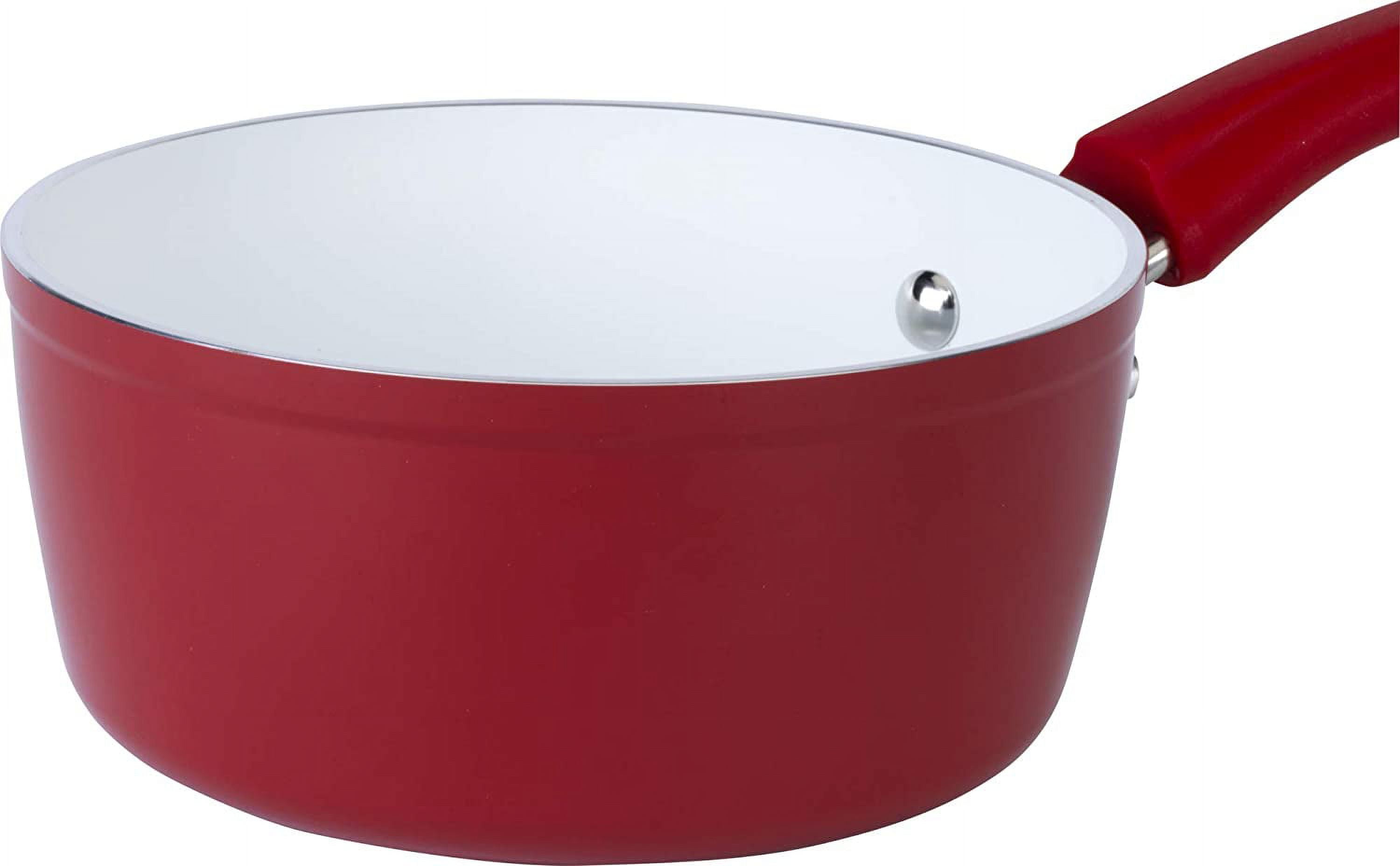 Bialetti Aeternum Red 2 QT Covered Sauce Pan- Nonstick Cookware, Ceramic  Inside