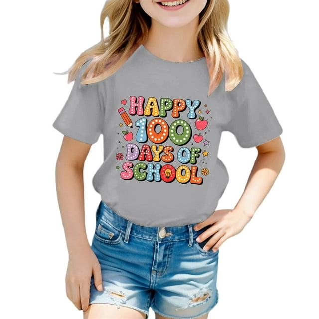 PMVFHDE Hauts d'Été pour Filles T-Shirts Graphiques pour Filles Hauts d'Été pour Filles T-Shirt Robe pour Fille 2025 Enfants Filles et Garçons T-Shirt à Col Rond Manches Courtes T-Shirt Décontracté d'Été Gris, 12-13 Ans