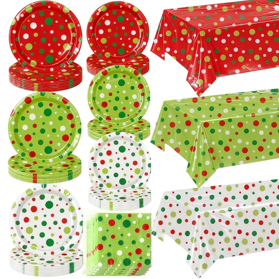 83Pcs Christmas Party Supplies Merry Christmas Party Decorations Tableware Set with Tablecloths Plates Napkins for Home Wall Table Holiday Party Decorations