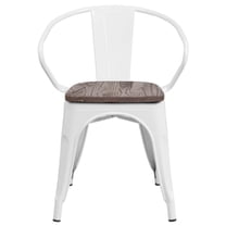 Flash Furniture White Metal Chair with Wood Seat and Arms