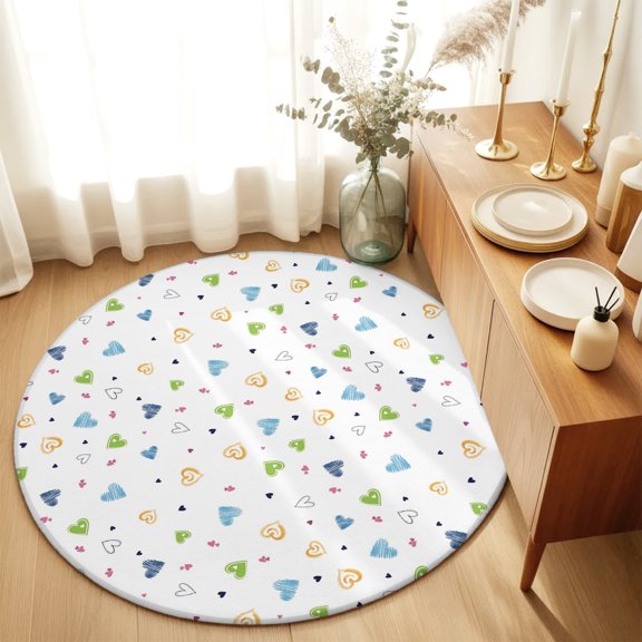 Round Rugs 6Ft, Blue Love Heart Round Area Rug Washable Indoor Throw Carpet, Cartoon Cute Modern Art Soft Non Slip Circle Rug for Office Cabinet Home Decor Aesthetic