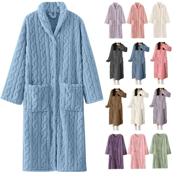 Feancey Women's Flannel Nightgown Winter Fleece Warm Sleepwear Crewneck Long Sleeve Pullover Cozy Plush Loungewear Nightdress With Pocket,Purple,XL