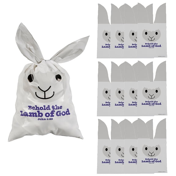 Fun Express 5" x 9 1/2" Religious Easter Lamb of God Cellophane Bags - 12 Pieces