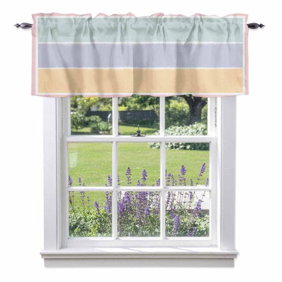 Blue Sage Green Color Block Kitchen Valances Pink Stripe Rod Pocket Window Valance 18 Inch Long, Window Curtain for Living Room Bedroom Laundry, 1 Panel 54x18in